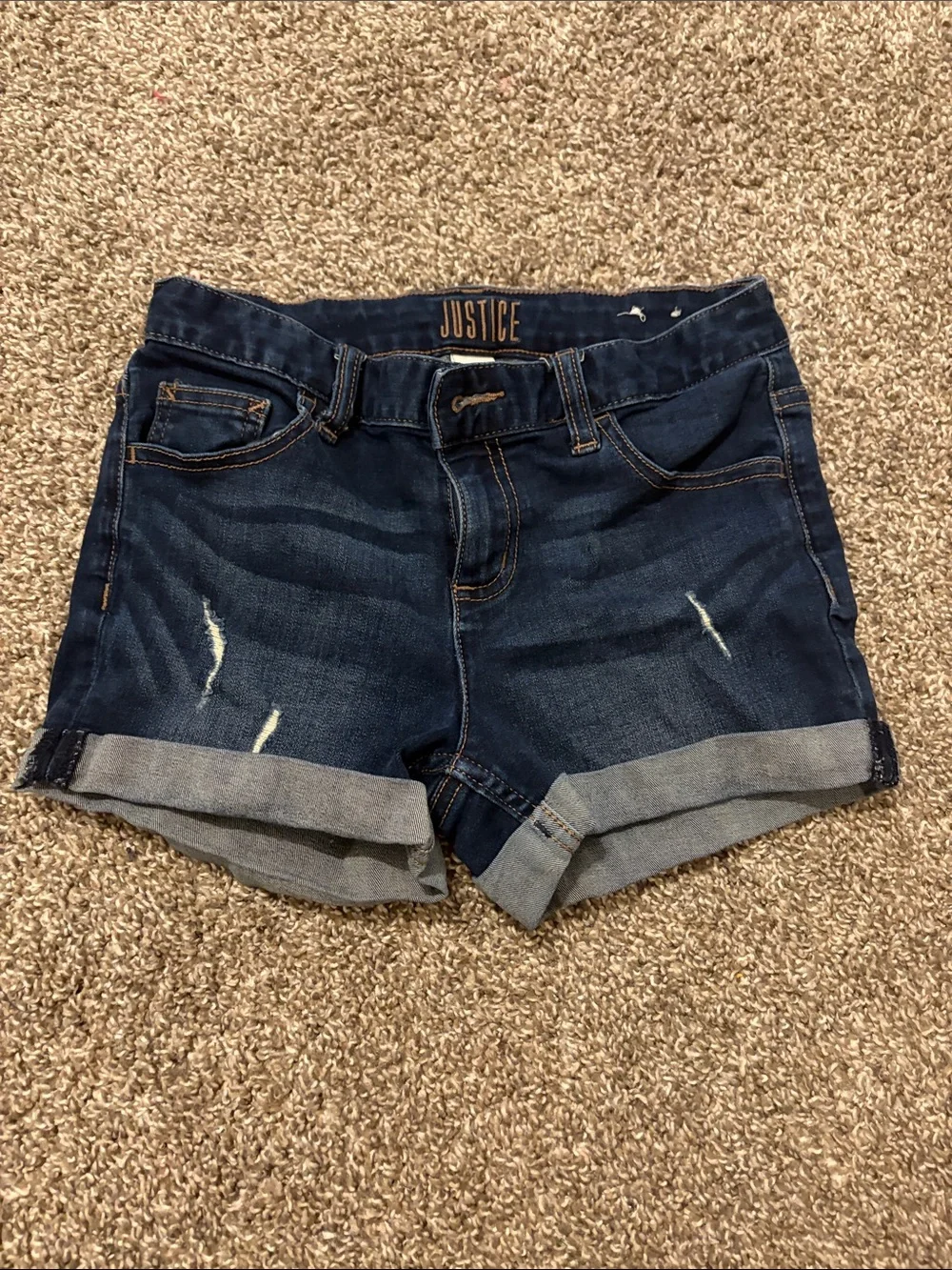 Justice Dark Blue Distressed Roll-Cuff Denim Shorts